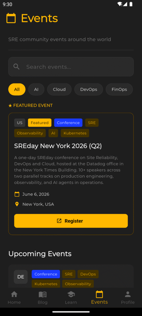 Community events in the SRE app